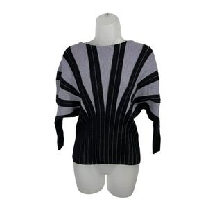 LIQUID SIONI Women's  Black Gray Striped Knit Dolman Sleeve Top - Size Small